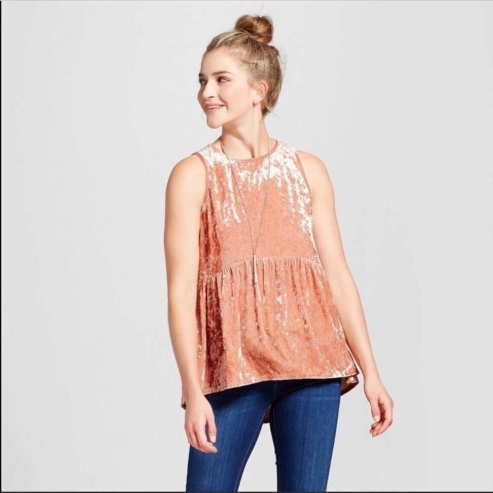KNOX Rose Pink Velvet Peplum Tank Top